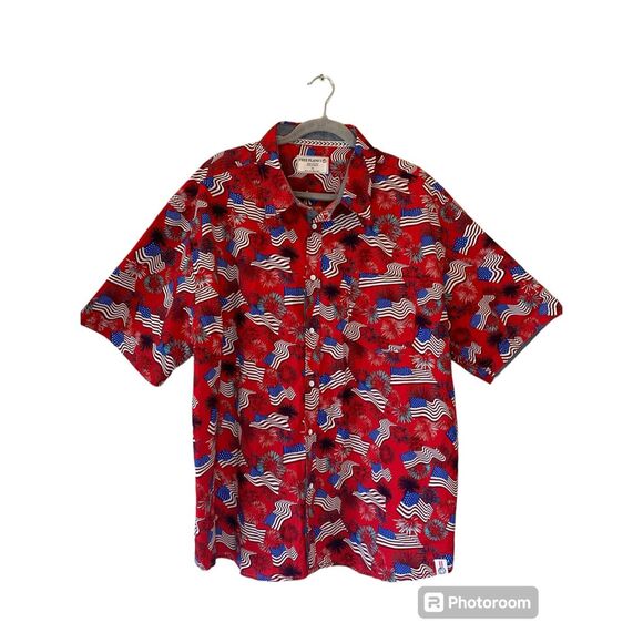 NWOT Free Planet Men's Red USA Flag Patriotic Button Up Shirt Size 3X - Picture 1 of 4